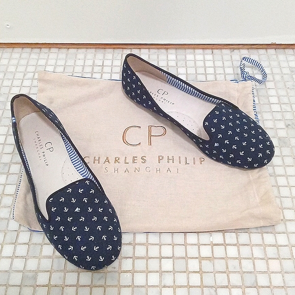 CHARLES PHILIP Navy Nautical Flats 9 - Picture 2 of 10